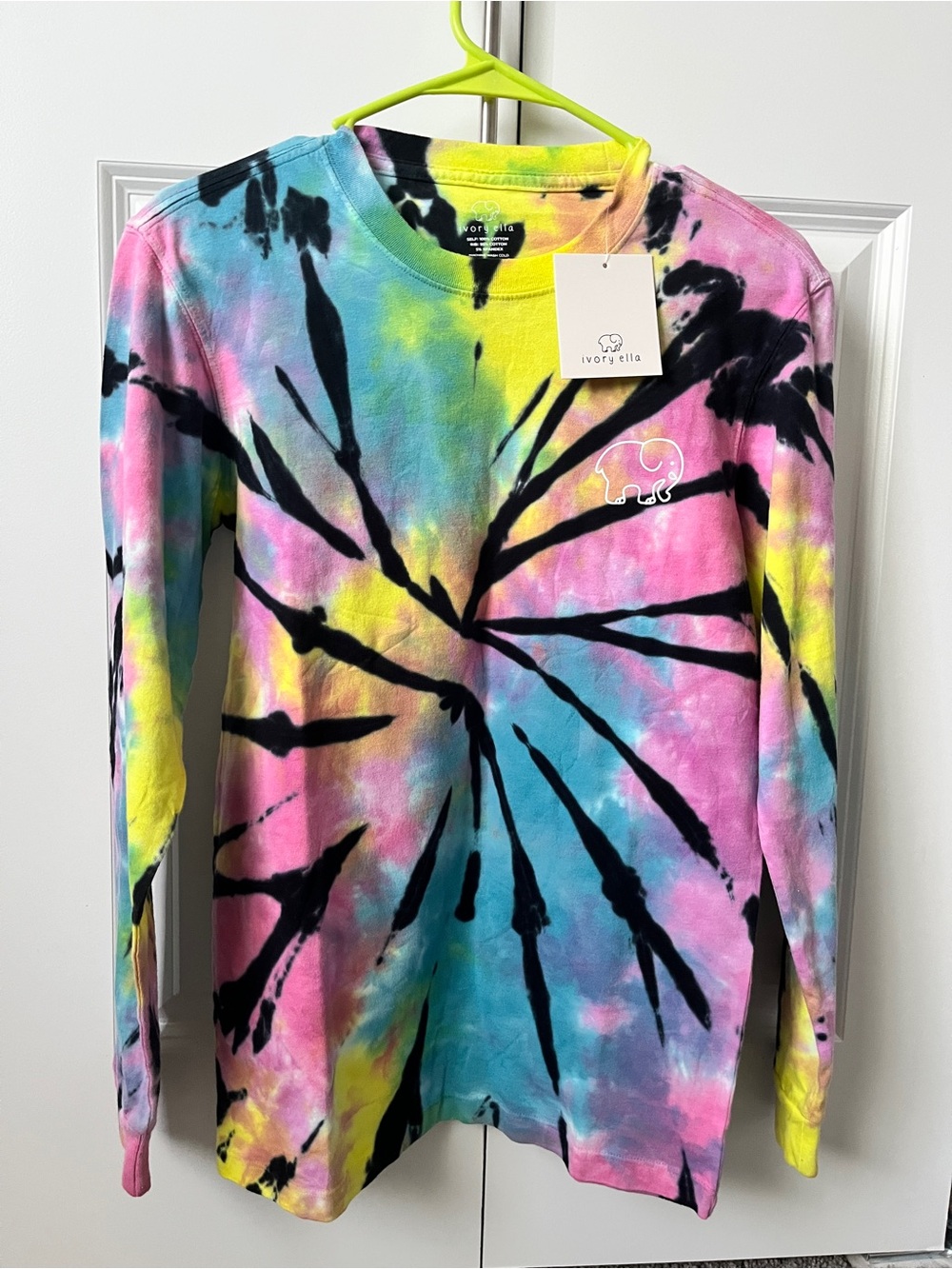 ivory ella Kids Long Sleeve Tie-Dye Tee in Pink, Blue, Yellow & Black